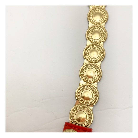 Vintage stretchy red and gold concho coin belt retro 1980s - Picture 7 of 8